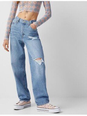Levi’s 94 Baggy Jeans Womens 32 Medium Wash Distressed Denim